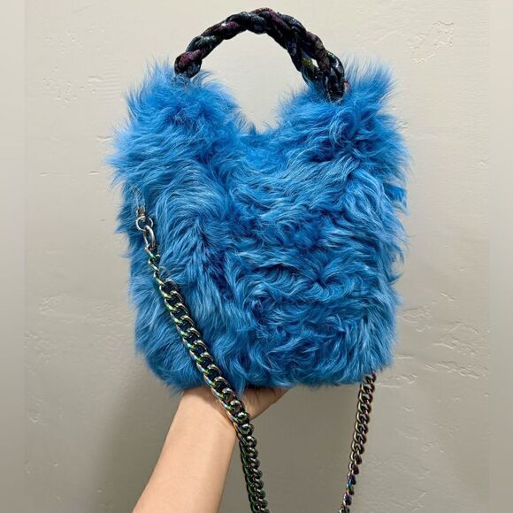 Handmade Genuine Toscana Shearling & Lambskin Braided Top Handles Bag/Crossbody - Picture 1 of 15